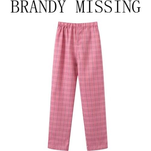 Slim Girls England Style Vintage Pants 2021 Summer Office Ladies High Waist Women Check Casual Straight-leg Trousers