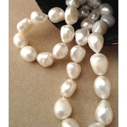 Gorgeous 11-12 mm baroque white pearl necklace 18inch 36"