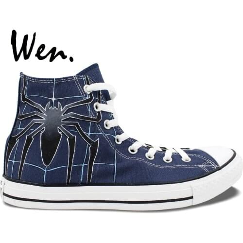 Wen Blue Hand Painted Shoes Design Custom Spider Man High Top Men Womens Canvas Sneakers for Gifts