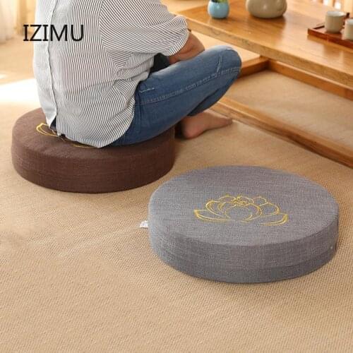 Embroidered Linen Futon Cushion Fabric Round Tatami Balcony Bay Window Floor Thickening Meditation Yoga Mat Cushion Butt Pillow