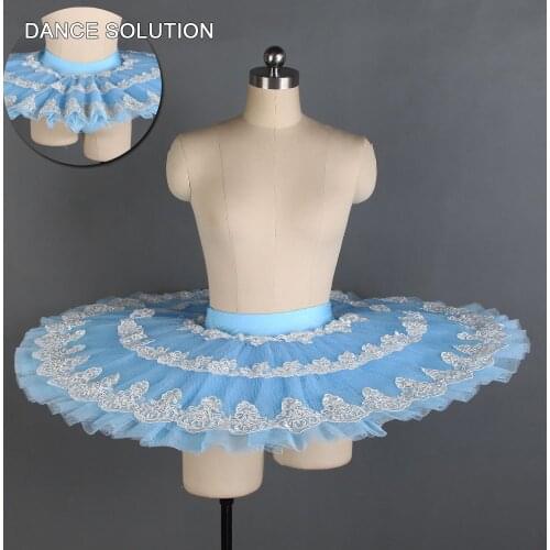 Sky blue ballet dance tutu skirt pancake style white lace tiered tutu skirt for girls and women ballet dancing tutu skirt BLL121