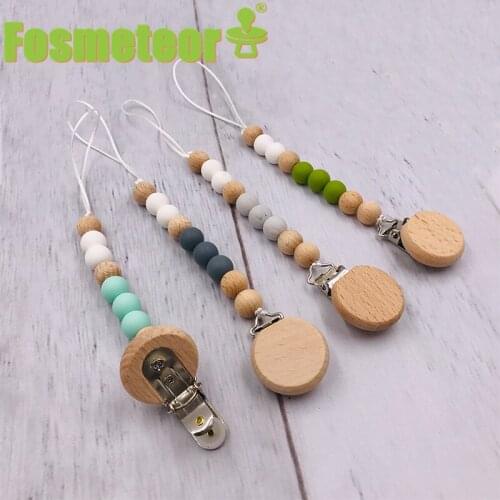 Fosmeteor Pacifier Clips Chain Silicone Beads BPA Free DIY Clip Soother Chains Baby Teething Toys Chew Gifts Pacifier Chain