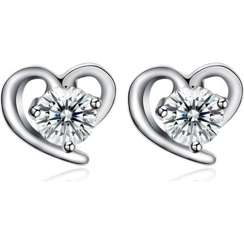 ZEMIOR Romantic Heart 925 Sterling Silver Stud Earrings For Women Clear Cubic Zirconia Earring Birthday Gift Fine Jewelry New