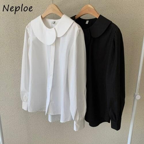 Neploe Peter Pan Collar Long Sleeve Pullover Blouse Women Work Style Ol Solid Loose Blusas Spring 2021 New Simple Shirt Feminino
