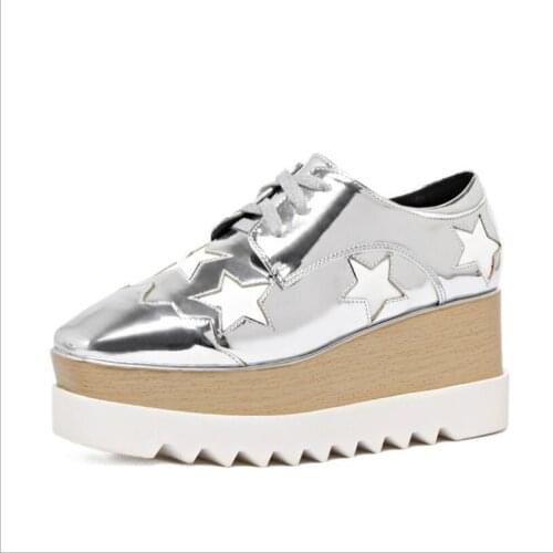 Hot Platform Wedges Real Leather Women Casual Shoes Sexy Super Star Square Toe Lace Up Gladiator zapatos de mujer Heel Sneakers