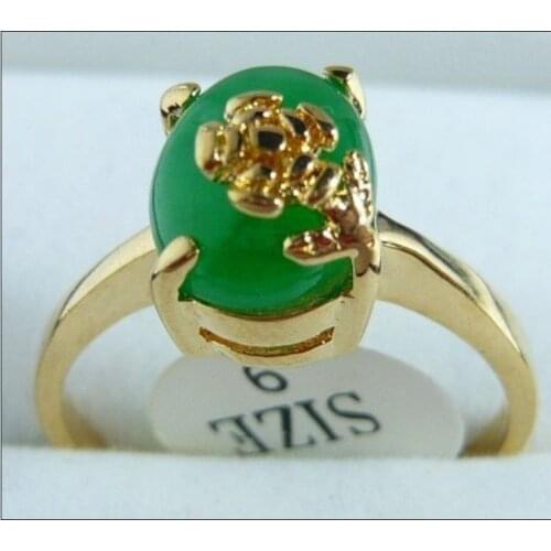 Ladys exquisite green jade flower 18KGP ring #7,8,9 5.29
