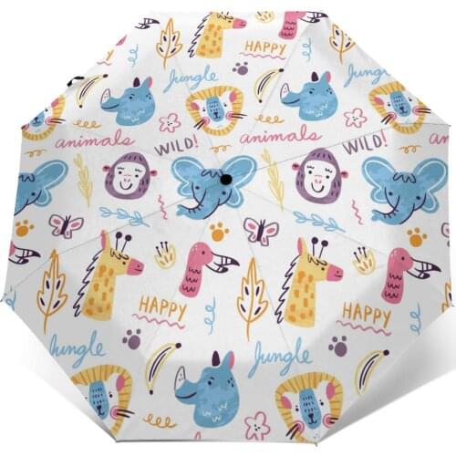 Wind Resistant Fully-Automatic Umbrella Colorful Cute Animals Rain 3 Folding Parasol Travel Car Umbrella