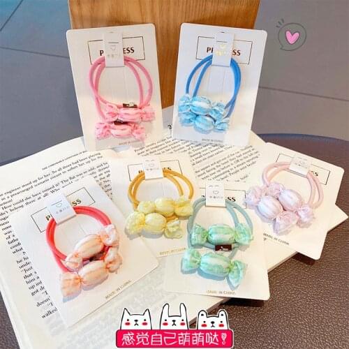 2Pcs/Set New Cute Cartoon Candy Elastic Hair Bands For Girl Sweet Scrunchie Ponytail Holder Rubber Band Fashion Hair Accessories