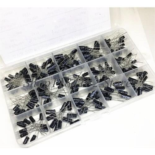 Free Shipping 200Pcs 15 Value 10V 16V 25V 50V 0.1-220uF Metal Electrolytic Capacitor Storage Assortment Box Case Kit switch