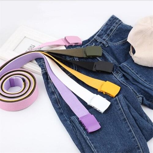 3.8cm New Black Yellow Purple Pink Waistbelt 1.5" Wide Automatic Canvas Belt Femmal Knitted Long Jeans Belts for Women Waistband