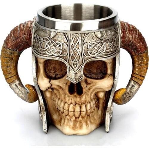 Halloween 3D Skull Mug Striking Warrior Tankard Viking Skull Double Wall Coffee Cup Coffee Mugs Halloween Gifts Bar Cup Drinking