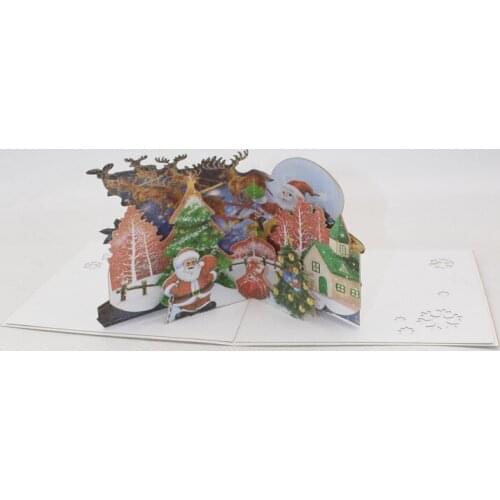 3D Handmade Color Print 2019 Merry Christmas Forest Party Santa Claus Paper Greeting Card PostCard New Year Friend Relative Gift