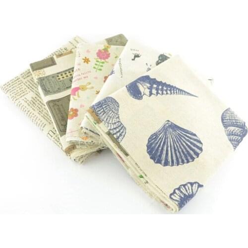 5 Pieces 45cmx50cm linen fabric fat quarters bundle shabby chic soft zakka vintage design for diy carfts sewing cushion W3B6-18
