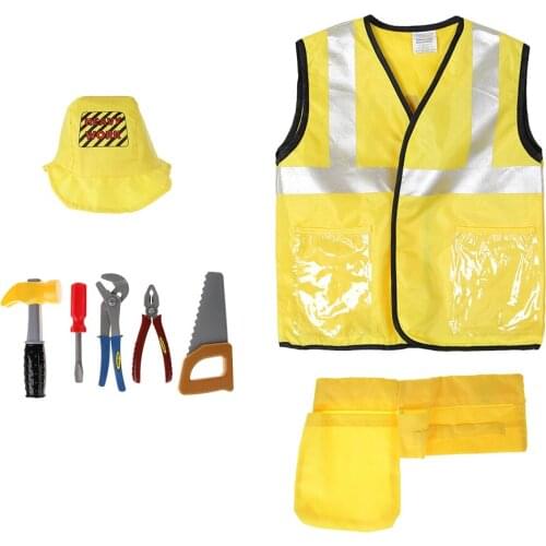 8pcs/Set Kids Construction Worker Costumes Uniform Outfit Halloween Dress Up
