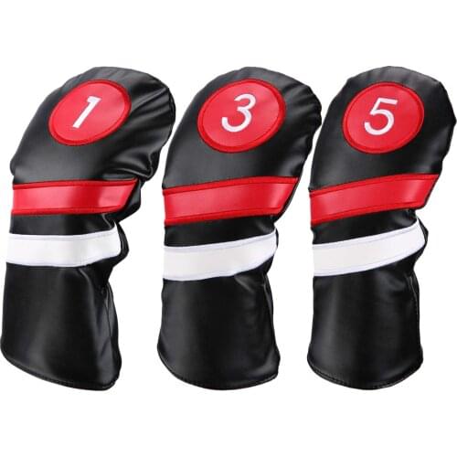 Golf Head Covers 3Pcs/Set Driver Fairway Wood Headcovers Black Red Vintage Pu 1 3 5 Driver