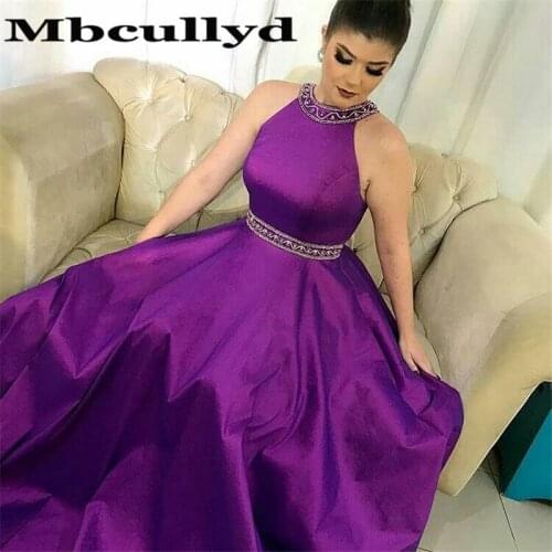 Mbcullyd Beaded Long Prom Dresses 2020 Sexy Backless Evening Party Dress For Women Modest Halter Neck Purple robe de soiree