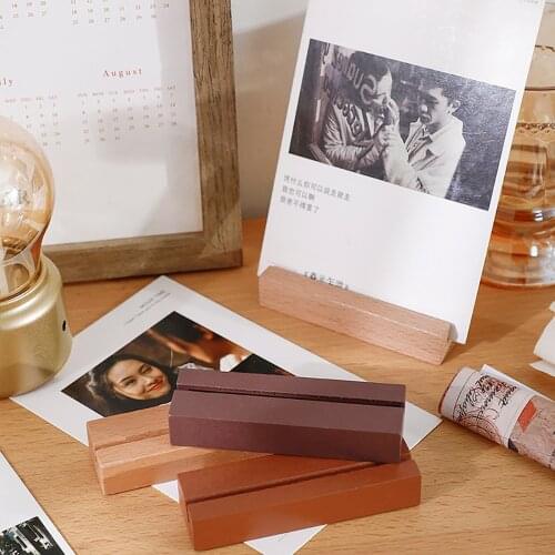 Wood Business Card Holder Card for Desk Memo Picture Photo Clip Table Number Stand Desktop