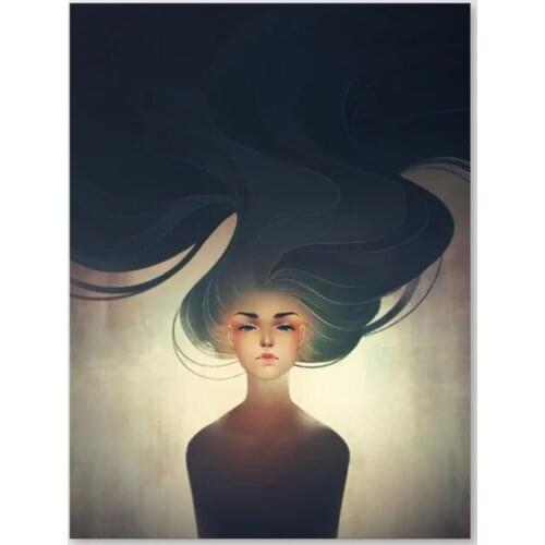 Canvas Wall Art Printed Long Hair Girl Pictures Poster Beautiful Paintings Home Decoration Abstract Modular Living Room No Frame