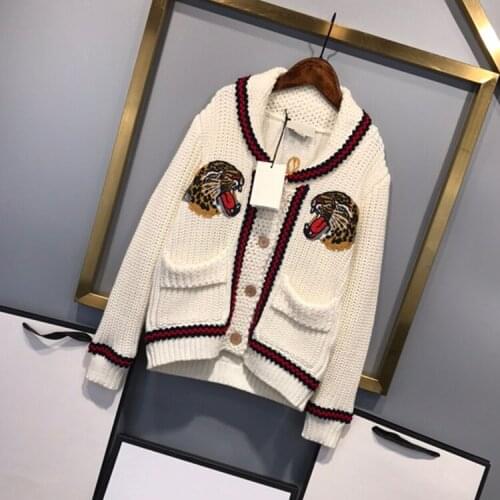 And American childrens European wear 2021 winter new style Long-sleeved tiger embroidery cardigan sweaters for boys and girls