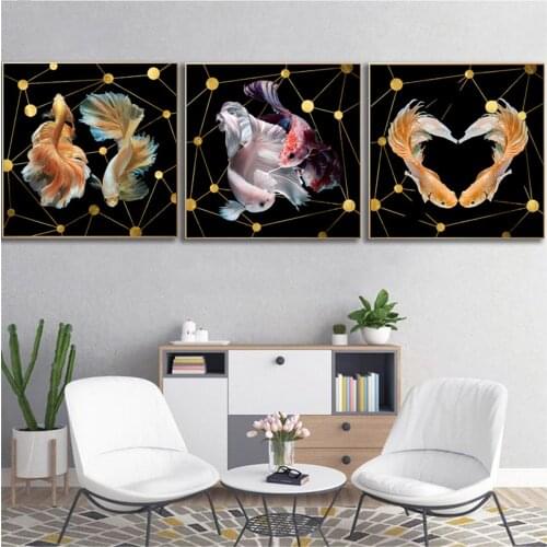 Lovers Fish Goldfish Koi Picture Poster Canvas Print Painting Wall Art Living Room Home Decoration