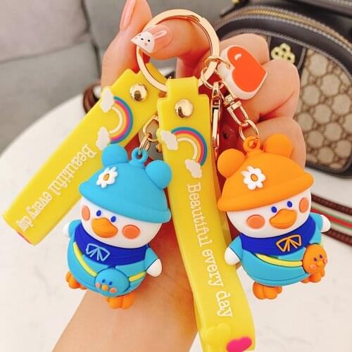 Kawaii Children Doll Pendatn Duck Keychain Bag heart rainbow Pendant Small Gift Bag Keychain Pendant Event Souvenirs