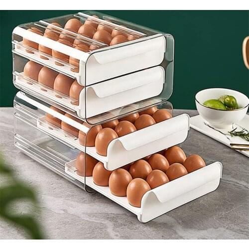 32 Grids Transparent Egg Storage Box Double-Layer Drawer Egg Box Refrigerator Fresh-keeping Container Kitchen Eggs Organizer