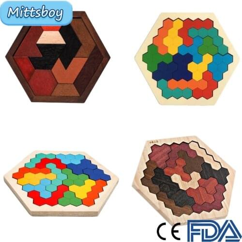 Tangram Colorful 3D Thinking Puzzle Wooden Toy High Quality Math Jigsaw Game Children Toy Preschool Imagination Educational Toy