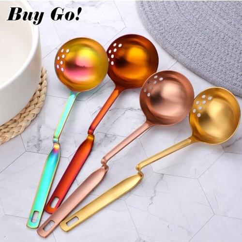 1PC Stainless Steel Cookware Frosted Long Handle Hanging Wall Spoon Ladle Hot Pot Soup Colander With Hook Spoon Cooking Tools