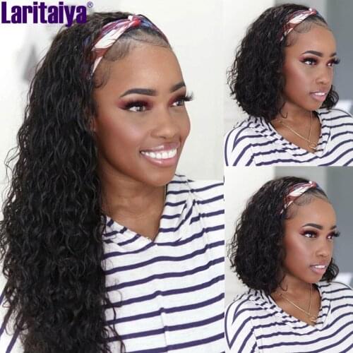 Laritaiya Brazilian Water Wave Headband Wig 100% Human Hair Headband Wig 10''-30" No Gel No Glue Scarf Wig Curly With Headband