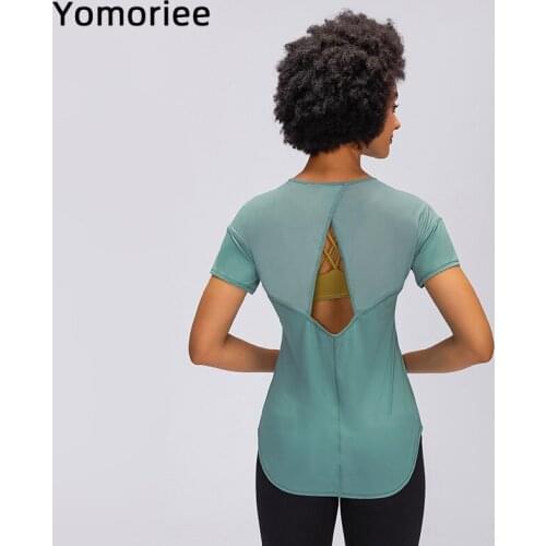 Mesh Cross Hollow Yoga Short Sleeves Light Breathable Fast Dry Loose Sports Gym Workout Running Training Fitness Top Athletic