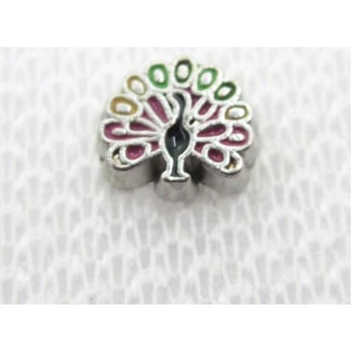 Hot selling 50pcs/lot Peacock floating charms living glass memorty floating lockets wholesale diy jewelry