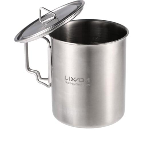 Lixada 750ml Stainless Steel Pot Portable Water Mug Cup with Lid and Foldable Handle Outdoor Camping Cooking Picnic
