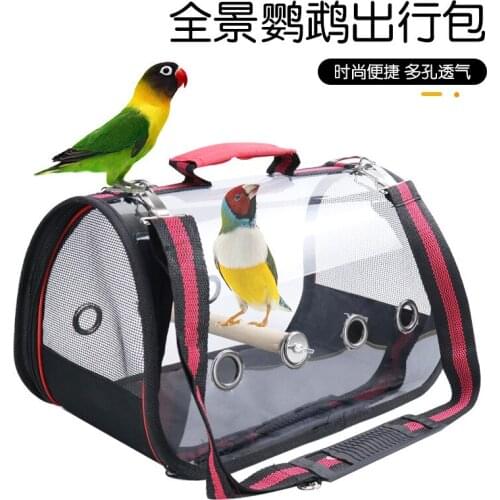 Small pet supplies new large birdcage with wooden stand bar going out bag transparent pet parrot