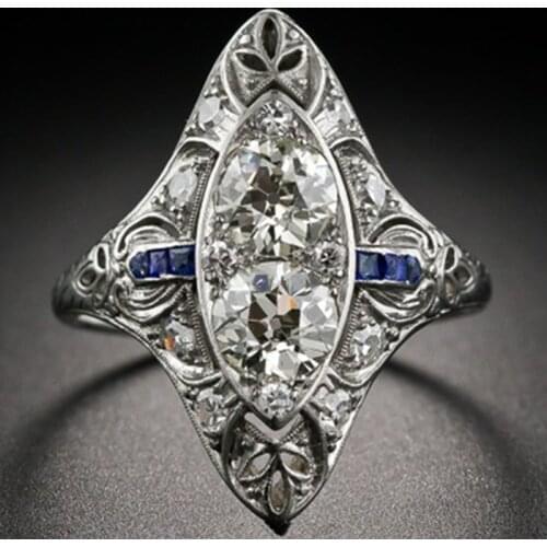 Milangirl Blue Stone Rings for Women And Man Wedding Engagement Ring Rhinestone Ring Bague Femme Luxury Jewelry