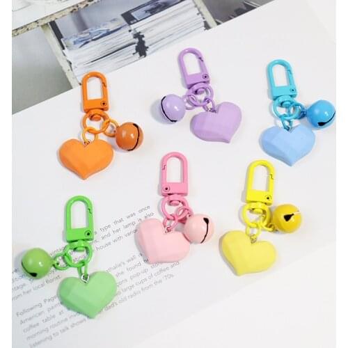 Cute Muticolored Heart Anime Bell Summer Creative Keychain Key Chains Ring Car Bag Pendent Charm Airpods Accessories D855