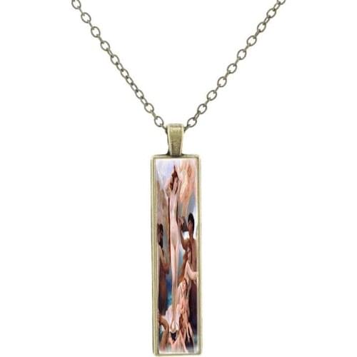 JOINBEAUTY Fashionable Character Painting Glass Figure Copper Chain Mens Jewelry Classic Art Picture Glass Pendant Necklace