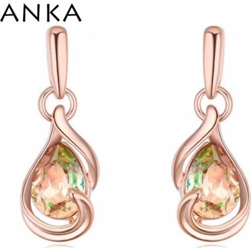 ANKA fashion jewelry water stud earrings rose gold color fine polishing mirror finish Crystals from Austria #118193