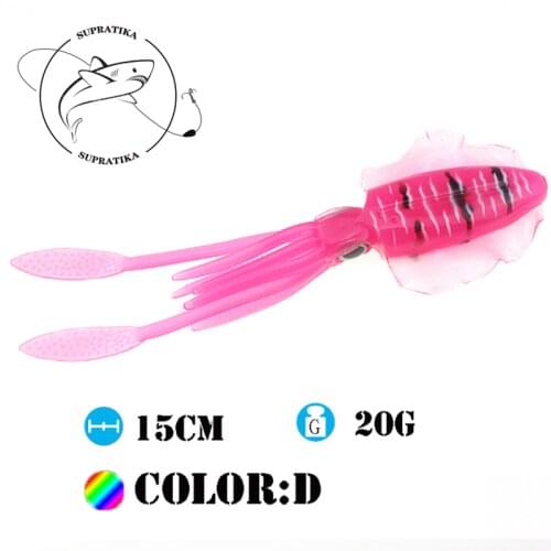 6Colors 20g/15cm Artificial Luminous Squid Plastic Soft Lure With Sharp Hook Swimbait Wobblers Bionic Bait 3D Simulation Eyes
