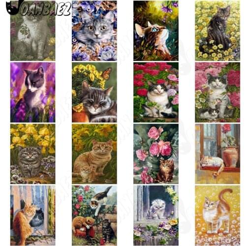 Floral Cat Diamond Painting Plant and Animal 5D Diy Hand-Inlaid Cross-Stitch Embroidery Mosaic Kit Wall Decoration Craft Gift