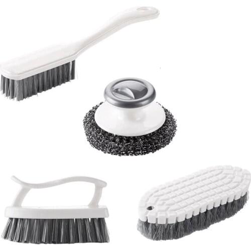 4 Pcs Cleaning Brushes Set,Scrub Brush,Bathroom Brush,Kitchen Brush,Shoe Cleaning Brush,Steel Ball Dishwashing Brush