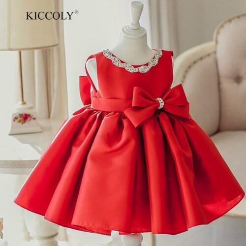 2017 Summer New Baby Girl Dress Red 6M-2T Baby Girls Birthday Dresses Beaded Big Bow Vestido Infant baptism Christening dress