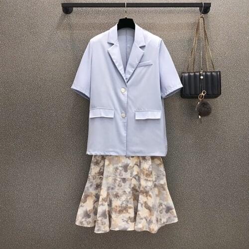 Summer new plus size womens dress suit jacket two-piece suit elegant ol ensemble femme survetement year-old female costume