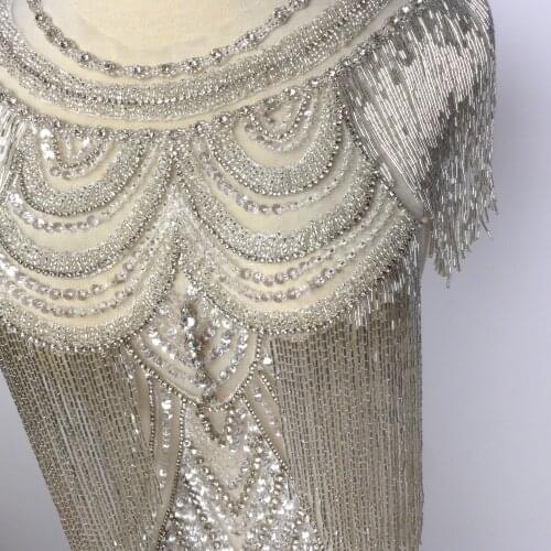 New arrivals Silver large pattern with heavy beads applique patch crystal Rhinestone patch wedding dress Accessories 1piece