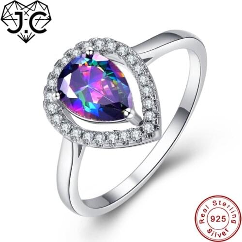J.C Charm Water Drop Rainbow Blue White Topaz 925 Sterling Silver Ring Size 6 7 8 9 Attractive Women Wedding Party Fine Jewelry
