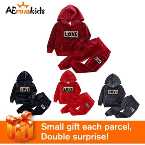 2021 Autumn Fashion Baby Boys Girl Clothes Velvet Long Sleeve Hooded Jacket+Pants 2pcs Tracksuit Infant Boys Clothing Set
