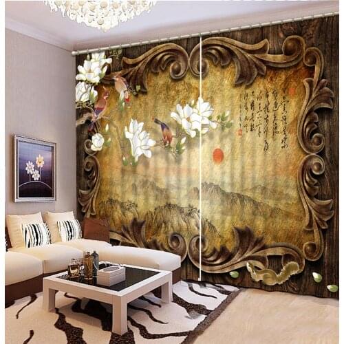 Living room Bed room Office Hotel Home relief flowr curtains for hotal Polyester Set with Hooks
