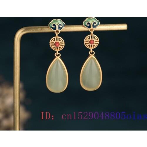 Green Jade Water drop Ear Studs Chalcedony Crystal Gemstone 925 Silver Amulet Charm Jewelry Fashion Natural Earrings Gifts