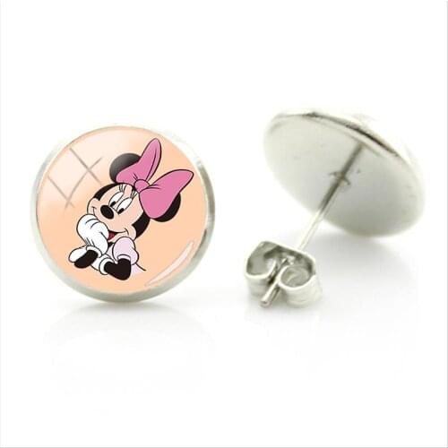Disney Minnie Avatar Earrings Animation Minnie Cute Pattern Glass Earrings Jewelry Minnie Earrings Fashion Ladies Men Jewelry
