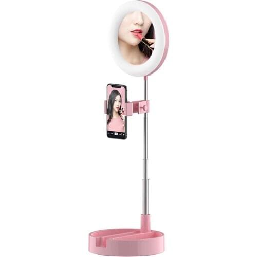 G3 Foldable Makeup Mirror Ring Light Phone Stand 3 Lighting Modes 3500K-6000K Adjustable Makeup Light for YouTube