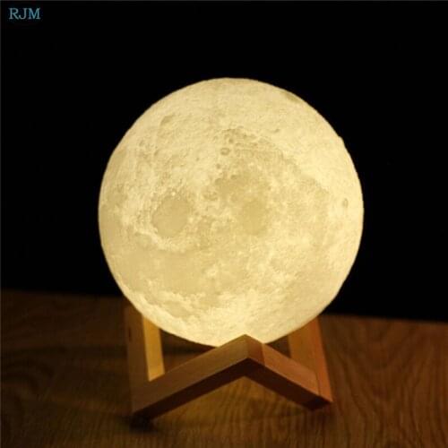 Rechargeable 3D Print Moon Light Creative Gifts Bedroom Bedside Night Light 2 Color Change Touch Switch Romantic Moon Table Lamp